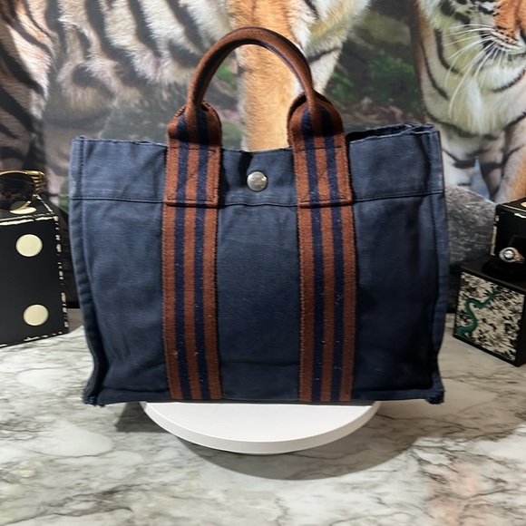 HERMES Fourre Tout PM Navy Canvas GUC - Picture 1 of 14